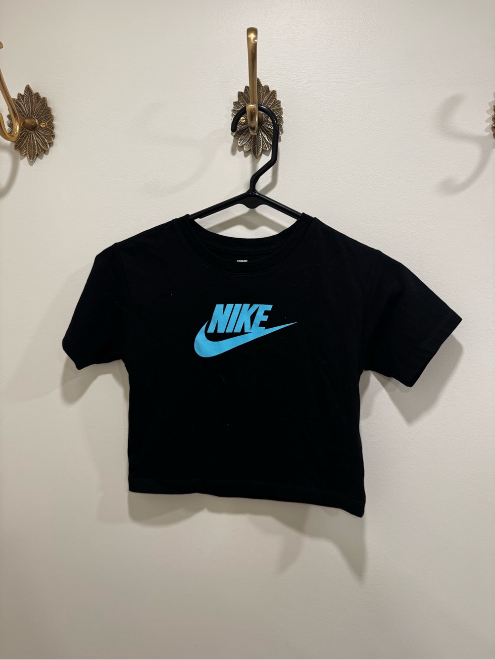 Nike Black Tee with Light Blue Logo - Kids Short Sleeve